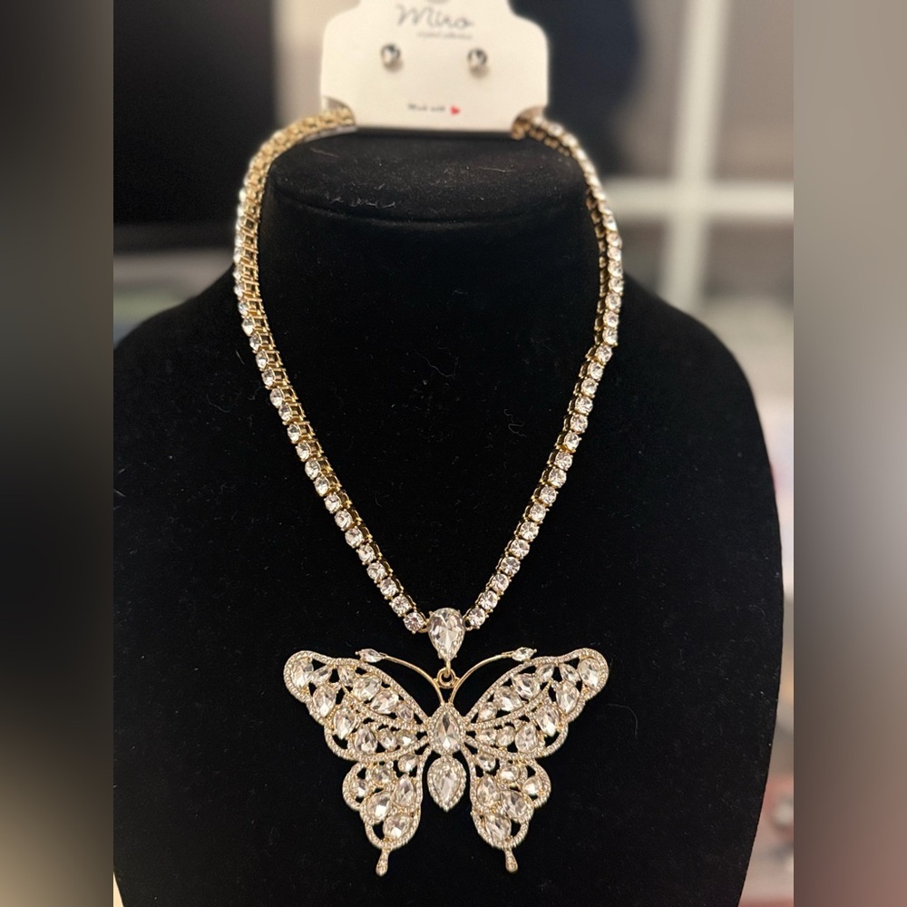 Gold-Tone Crystal Butterfly Necklace